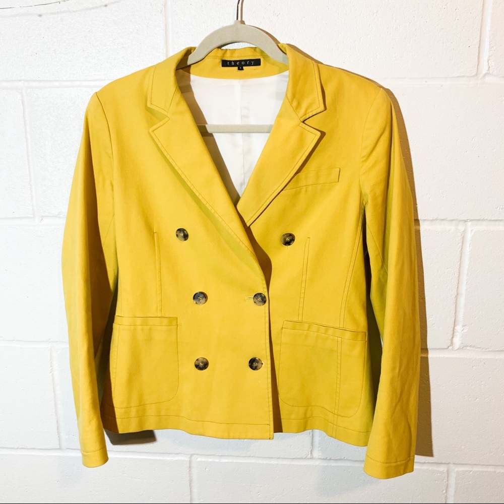 Theory double breasted mustard blazer